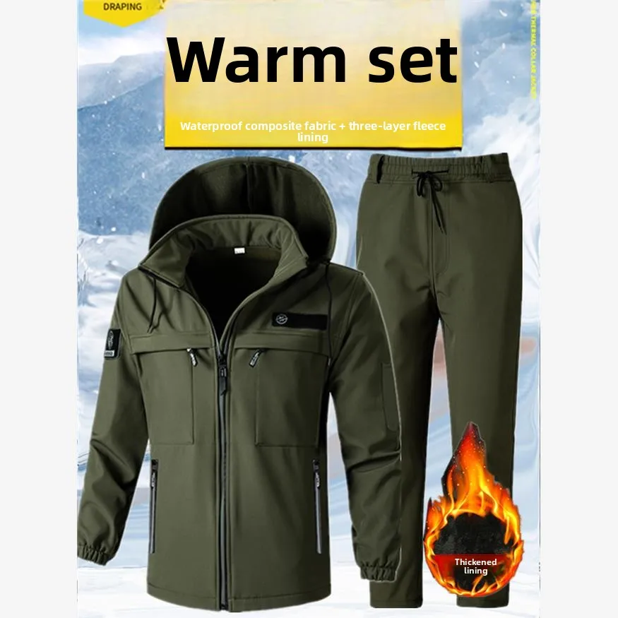 남성용 겨울용 두꺼운 플리스 아웃도어 작업복 세트 방풍 방수 보온 작업복 산업용 작업복