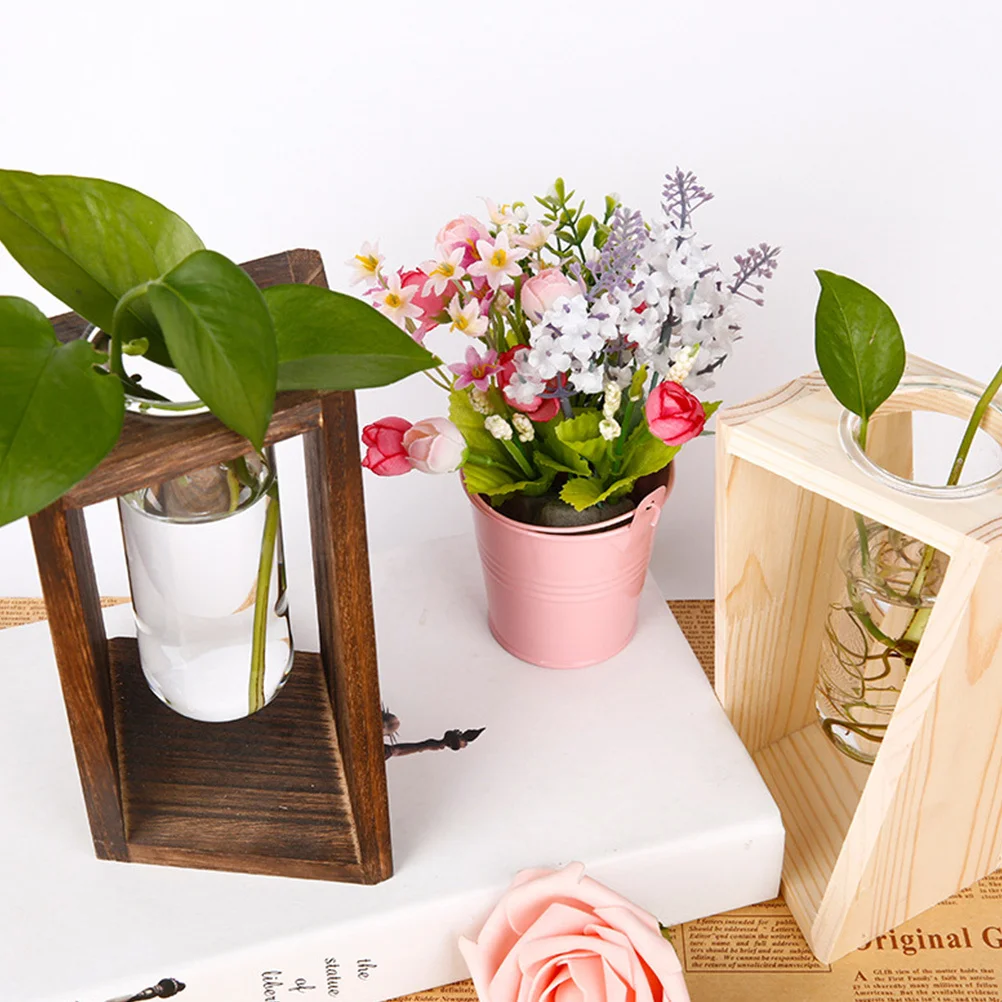 

Wooden Flower Stand Glass Planter For Hydroponic Air Plants Terrarium Decor Vase Indoor Plant Display Home Office Cafe Tabletop