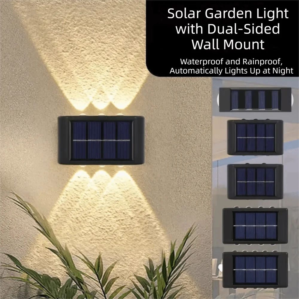 Waterproof Solar Light Lamp 4/6/8/10/12/16LED Up And Down Luminous Solar Wall Lamp Warm Light Outdoor Solar Lights New Year