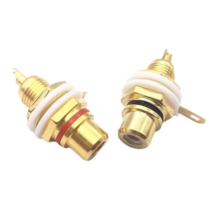 1 Pair Audio Connector Gold Plated RCA Jack Panel Mount Chassis Audio Socket Plug Bulkhead NUT Solder Cup Video Music Speaker L1