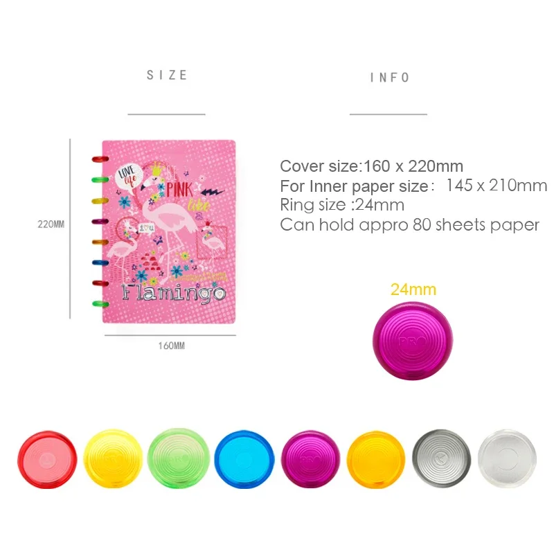 Fromthenon Stylish Color Discbound Disc and Cover Dics Ring Mushroom Hole Notebook Shell for Happy Planner Scrapbooking Supplies