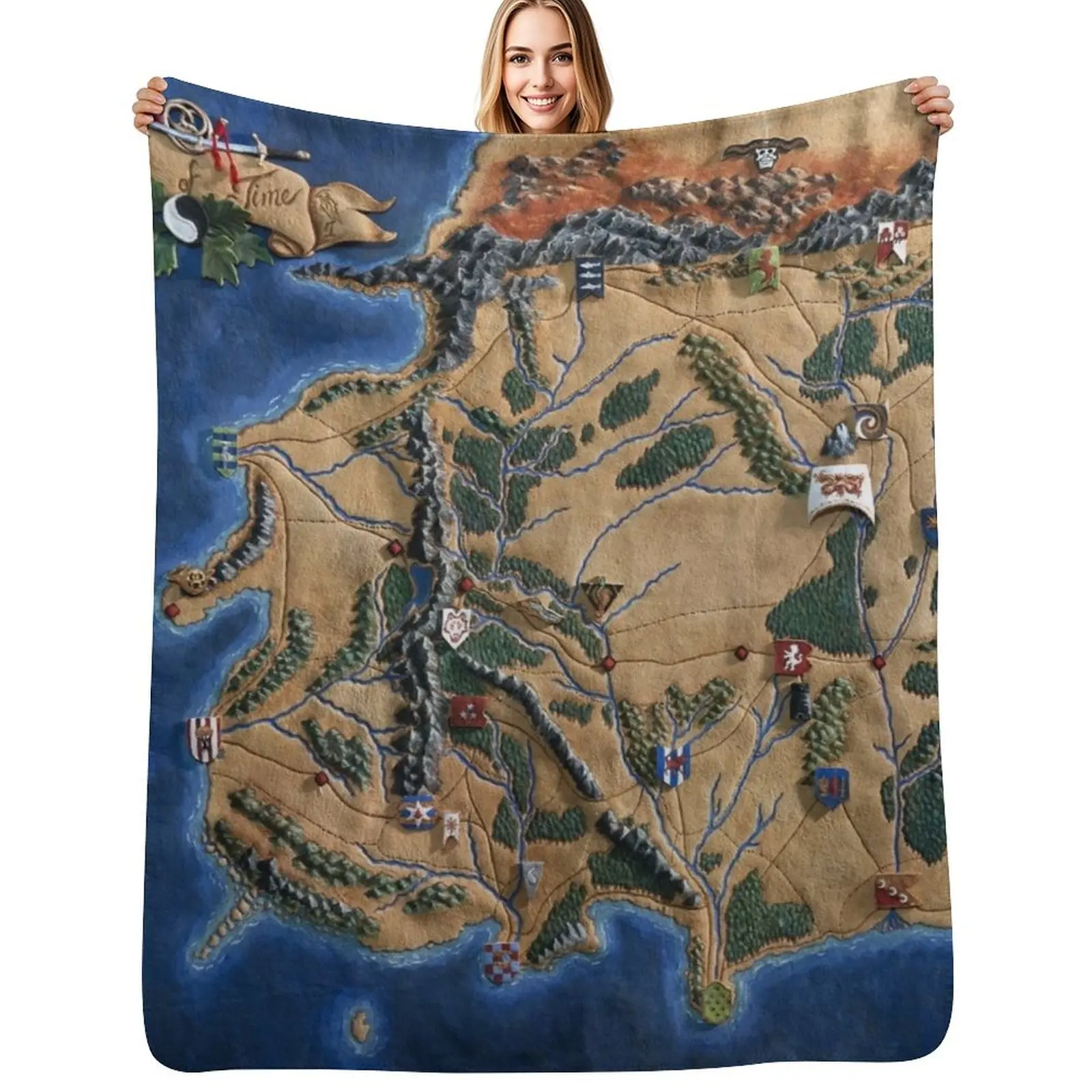 Fantasy Wheel of Time Map Throw Blanket Soft Sherpa Fleece Warm Blanket for Winter