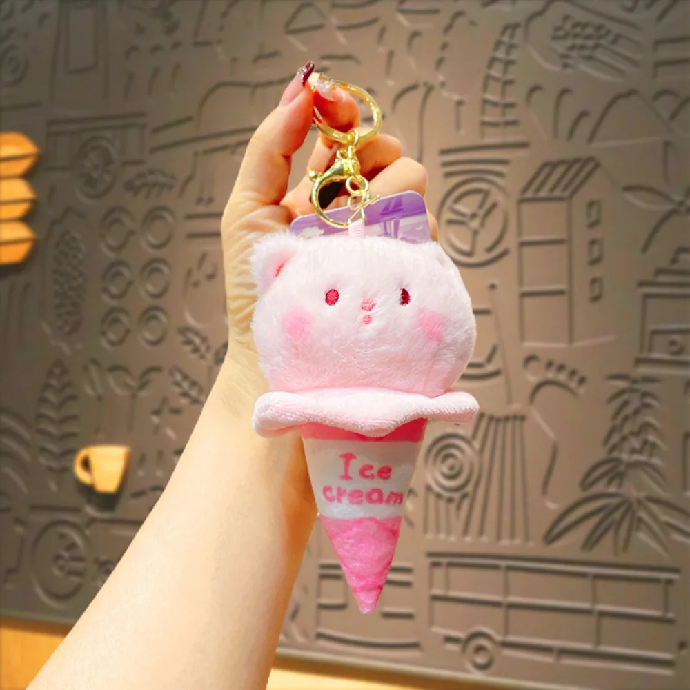 Adorkable Capybara Ice Cream Cone Keychain Mental Bear Plush Animal Key Ring Cat Soft Backpack Pendant Kids