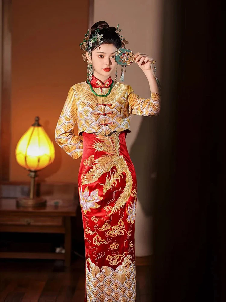

Slimming Wedding Dr Xiu Xie New Bride Traditional Chinese Sle Dragon And Phoenix Gown for Wedding Return Home Celebration