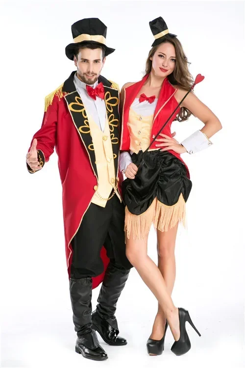 Halloween Vampire Magician Ringmaster Costume Male Circus Leader Tuxedo Jacket Vintage Tailcoat Fancy Dress Outfit For Men Hat