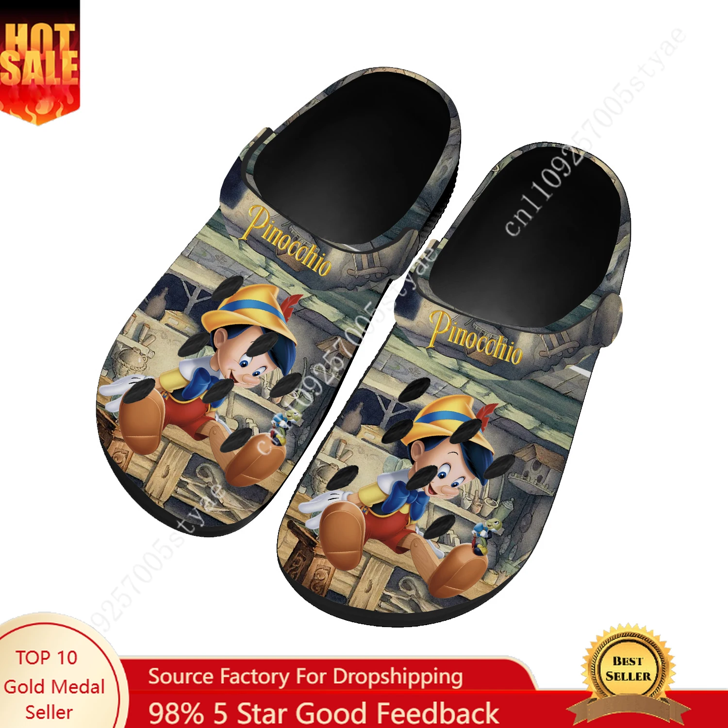 

Disney Pinocchio Water Shoes Mens Womens High Quality Fashion Home Garden Clogs Custom Sandals Beach Breathable Hole Slippers