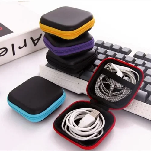 Imagen 2 del producto Cable de carga USB de datos, caja de almacenamiento de tarjeta SD, funda para auriculares, forma cuadrada, multifunción, portátil, bolsa para auriculares, funda, soporte