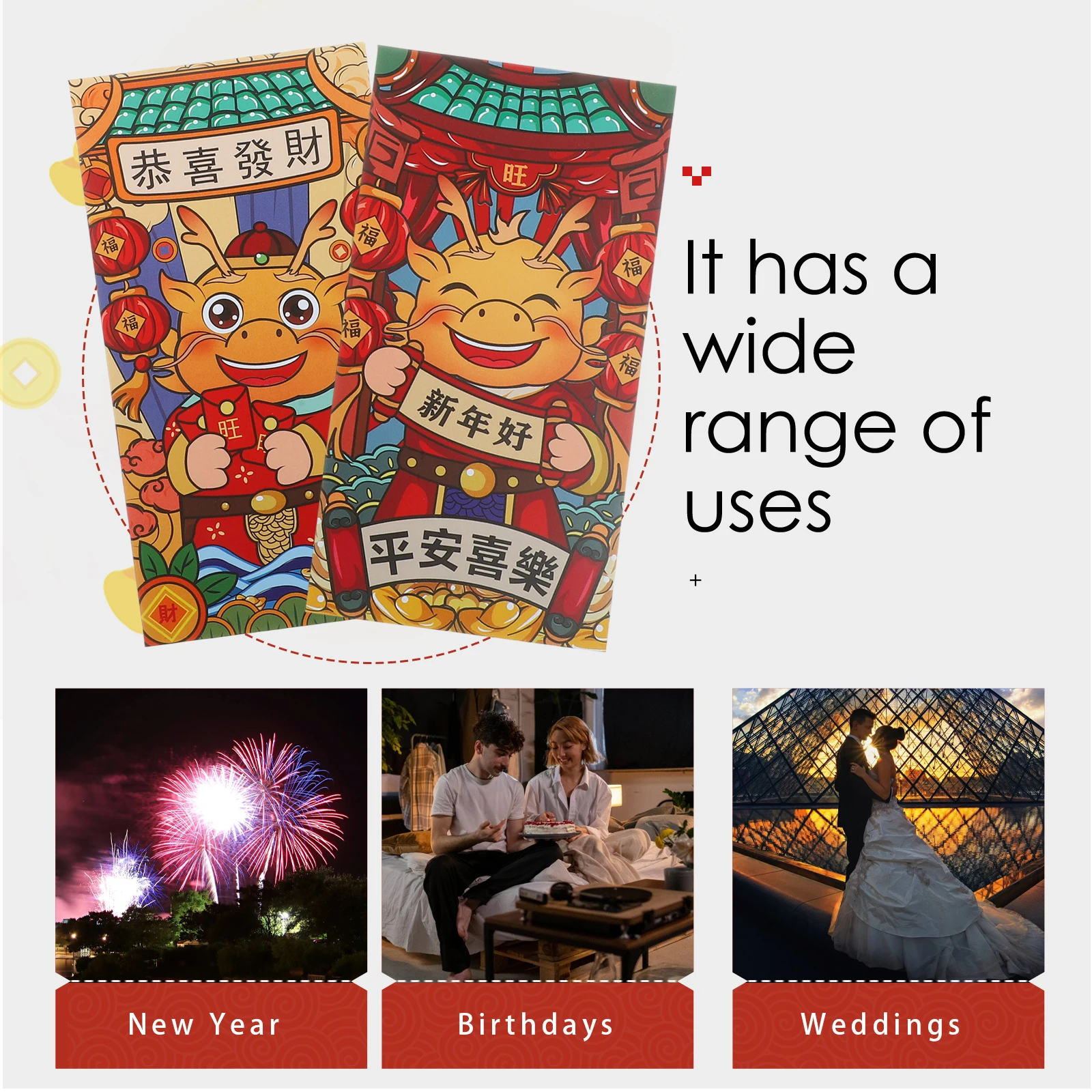 

24Pcs Traditional Chinese Red Envelopes Elegant New Year Money Packets Festive Gift Wrapping Paper Envelopes