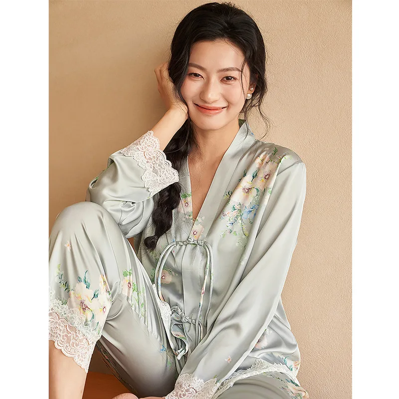 New ice silk pajamas ladies spring and summer new Chinese style palace national charm wind long-sleeved home service suit