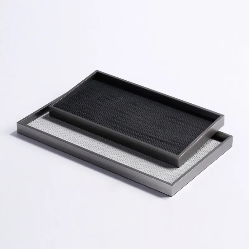 Modern light luxury metal square simple high-end leather tray sales office living room dining room desktop decoration