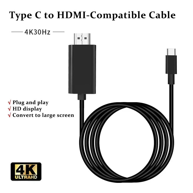 USB C to HDMI-Compatible Cable 4K 30Hz Type C to HD Laptop Phone to TV Adapter for MacBook Pro Air iPad For Galaxy 2m