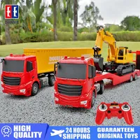 Double E 1/26 RC Car Trailer Excavator Truck Remote Control Container Truck Radio Controlled Flatbed Kids Toys for Boys Gifts