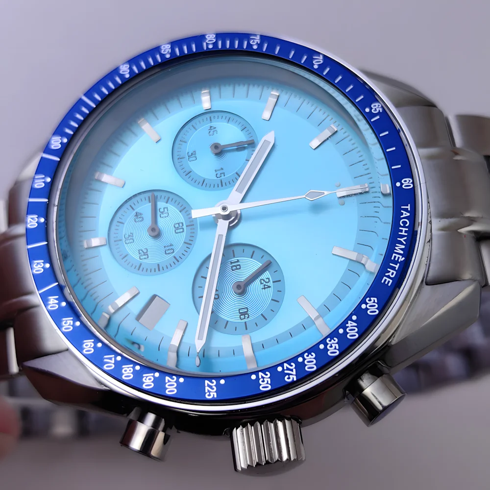 Корпус из нержавеющей стали 40 мм с ремешком, сине-серебряный циферблат 32,5 мм и серебряные стрелки, предназначенный как аксессуары для механизма VK63