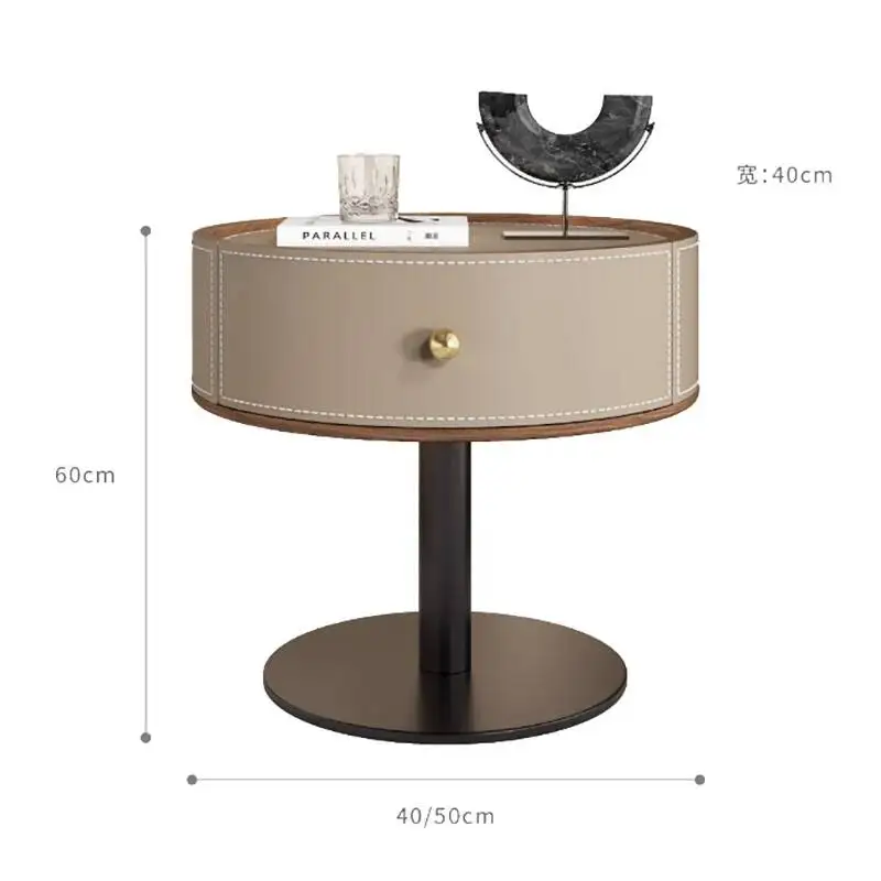 Mesita de noche moderna de cuero clásico, mesita de noche redonda con almacenamiento, mesita de noche estética, mesa de noche universal Glam, muebles para dormitorio