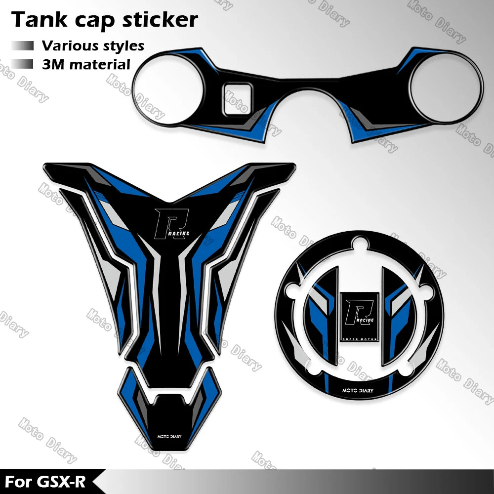 For GSXR GSX-R 600 750 1000 K6 K7 K8 K9 3D Fuel Tank Pad Sticker Oil Gas Cap Decal Fork Triple Tree Upper Clamp Accessories