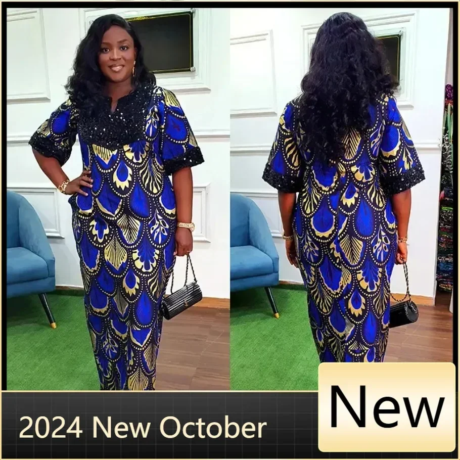 Abiti africani di lusso Festa di nozze Donna manica corta con paillettes Abito lungo 2023 Abito da sera Dashiki Ankara Africa Lady Clothing