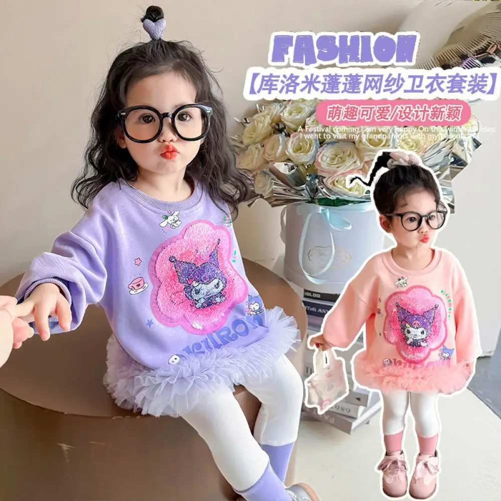 

Комплекты толстовок в стиле аниме Sanrio Kuromi, детская кавайная одежда с градиентом мультфильма, весенне-осенние милые топы для малышей, подарок на день рождения для девочек