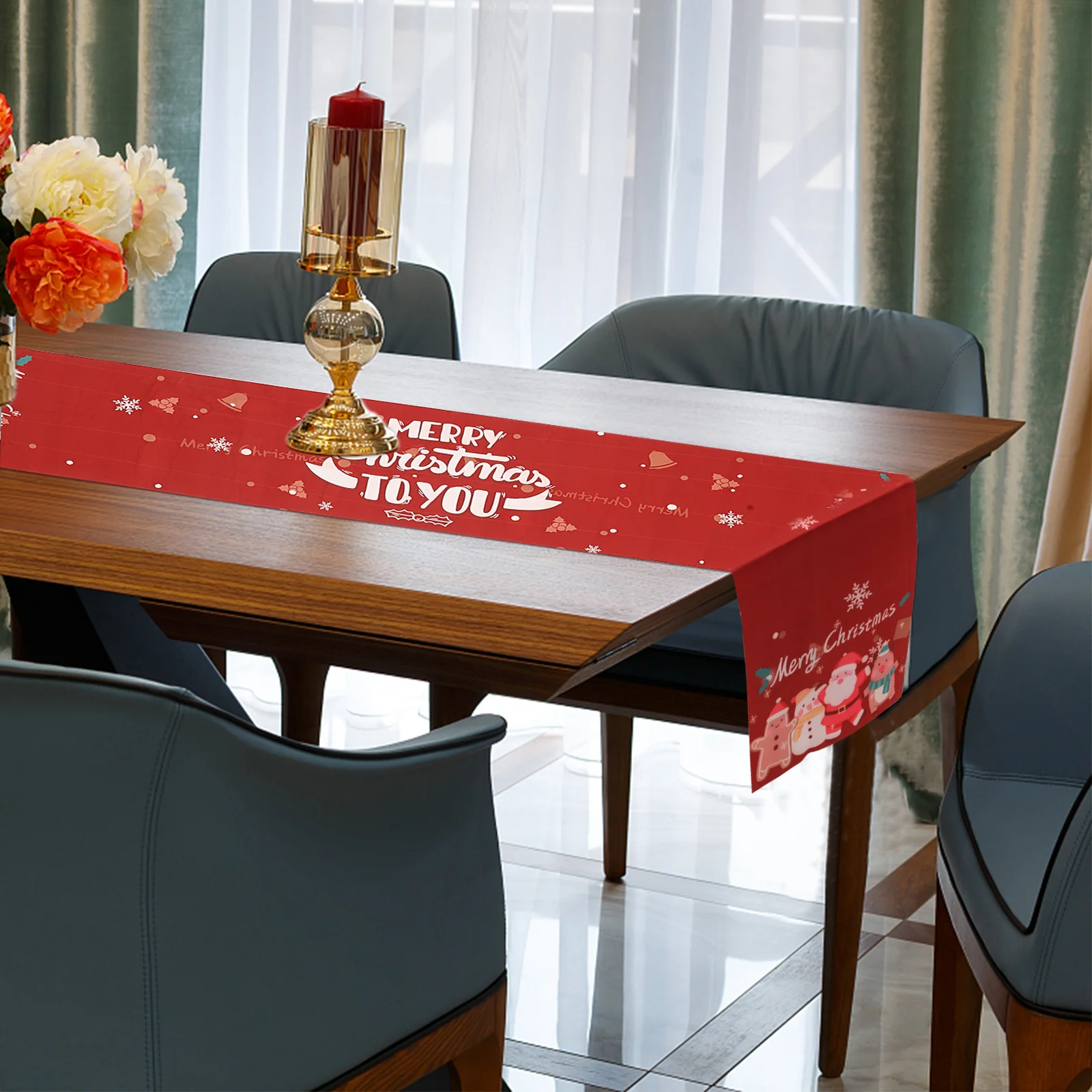 

Christmas Table Runner Xmas Decorative Tablecloth Party Table Cover Buffet Dinner Room Decoration Xmas Supplies 108 Inches Long