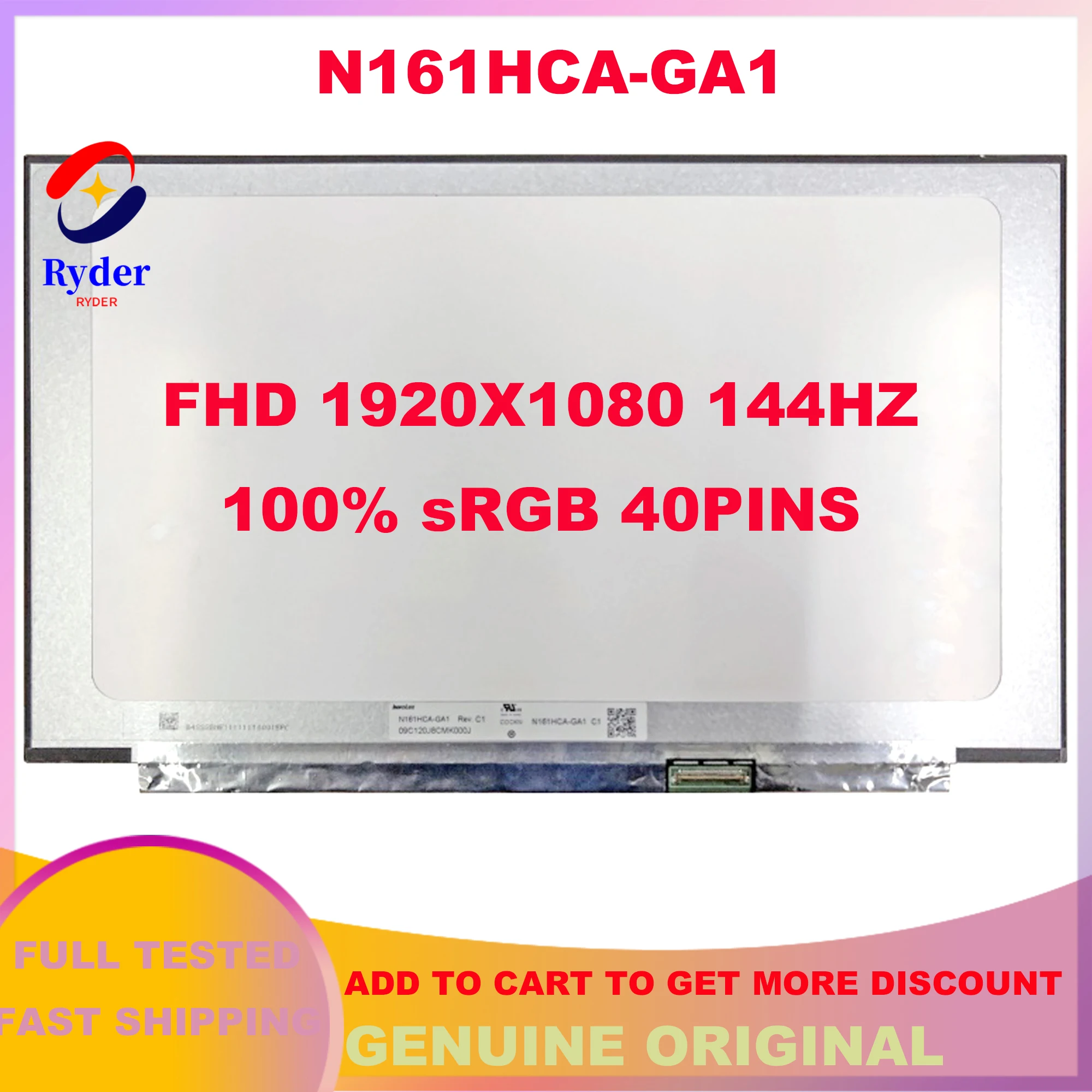 

16.1" IPS 144Hz Laptop LCD Screen N161HCA-GA1 NV161FHM-NY1 NV161FHM NX1/NX2/NH1 LED Matrix Display Panel FHD1920x1080 40PINS eDP