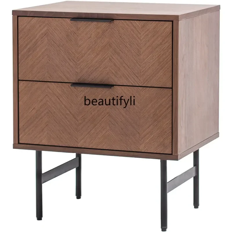 New Modern Minimalist Walnut Color Bedside Table Bedroom Storage Cabinet Minimalist Bedside