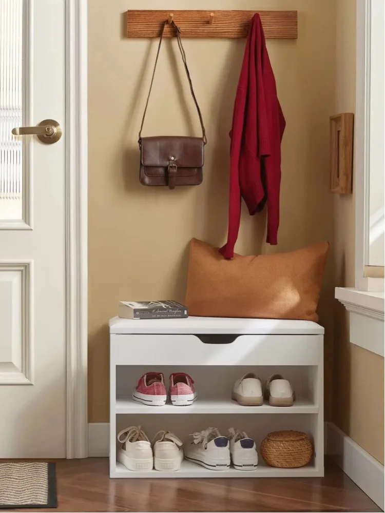 SoBuy FSR25-W Schuhbank mit Sitzfläche - Schuhregal mit Stauraum, Schuhschrank mit Sitzfläche Schuhschrank Schmal für Flur Wohnzimmer, bis 120 kg belastbar, weiß 60x30x44 cm