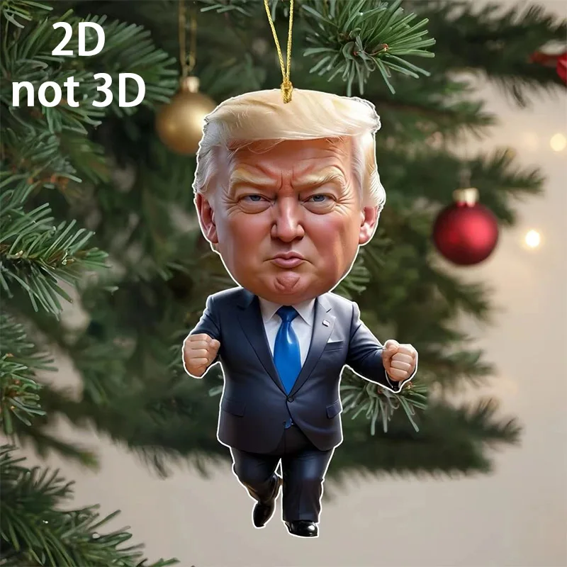 1PC 2D Décor de Noël en acrylique inspiré des Trumps, ornement pour voiture et arbre, cadeau de vacances parfait