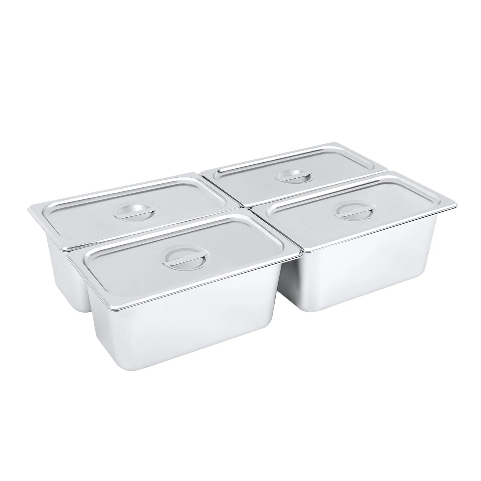 

4 Pack 6" Deep Stainless Steel Steam Table Pans Hotel Food Prep Pan with Lids US
