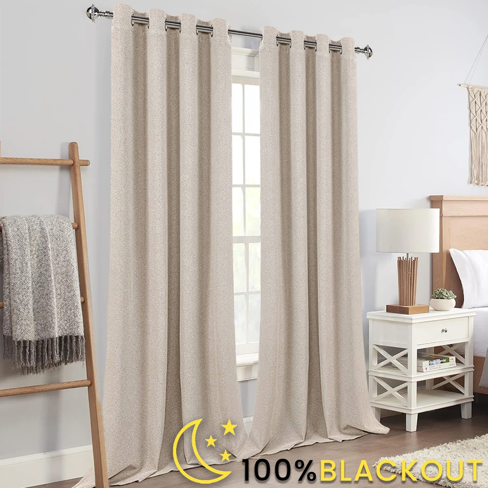 Long Linen Look Blackout Curtains for Living Room Bedroom Soild Cloth Curtain for Kitchen Doorways Ready-made Rideaux Customize