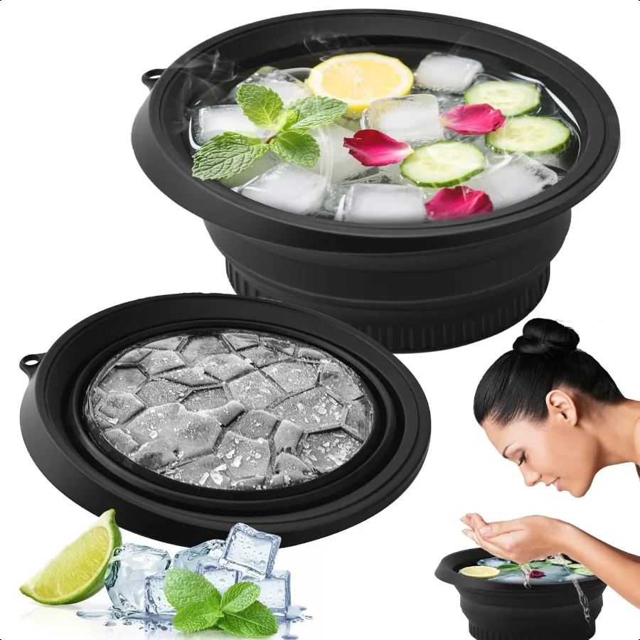 

Face Bowl for Ice with Builtin Icetray Foldable Silicone Facial Plunge Bowls for Home Ice Bath Black