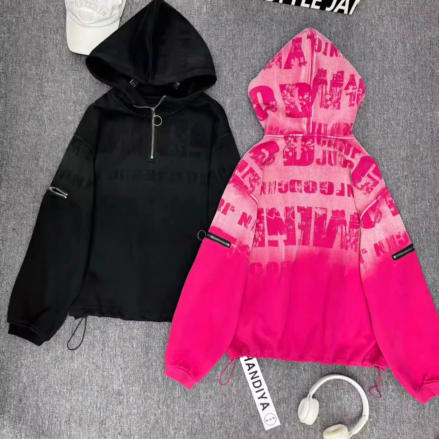 Sudadera con Capucha de Manga Larga y Corta con Estampado de Letras Estilo Coreano para Mujer, Sudadera con Capucha con Cierre para Mujer