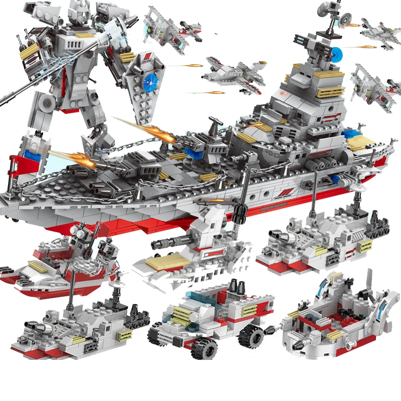 

1000pc DIY Cute Model Warships Building Blocks Construction Set for Boys Navy Ship Army Boat Plane Bricks Toys for Children Gift