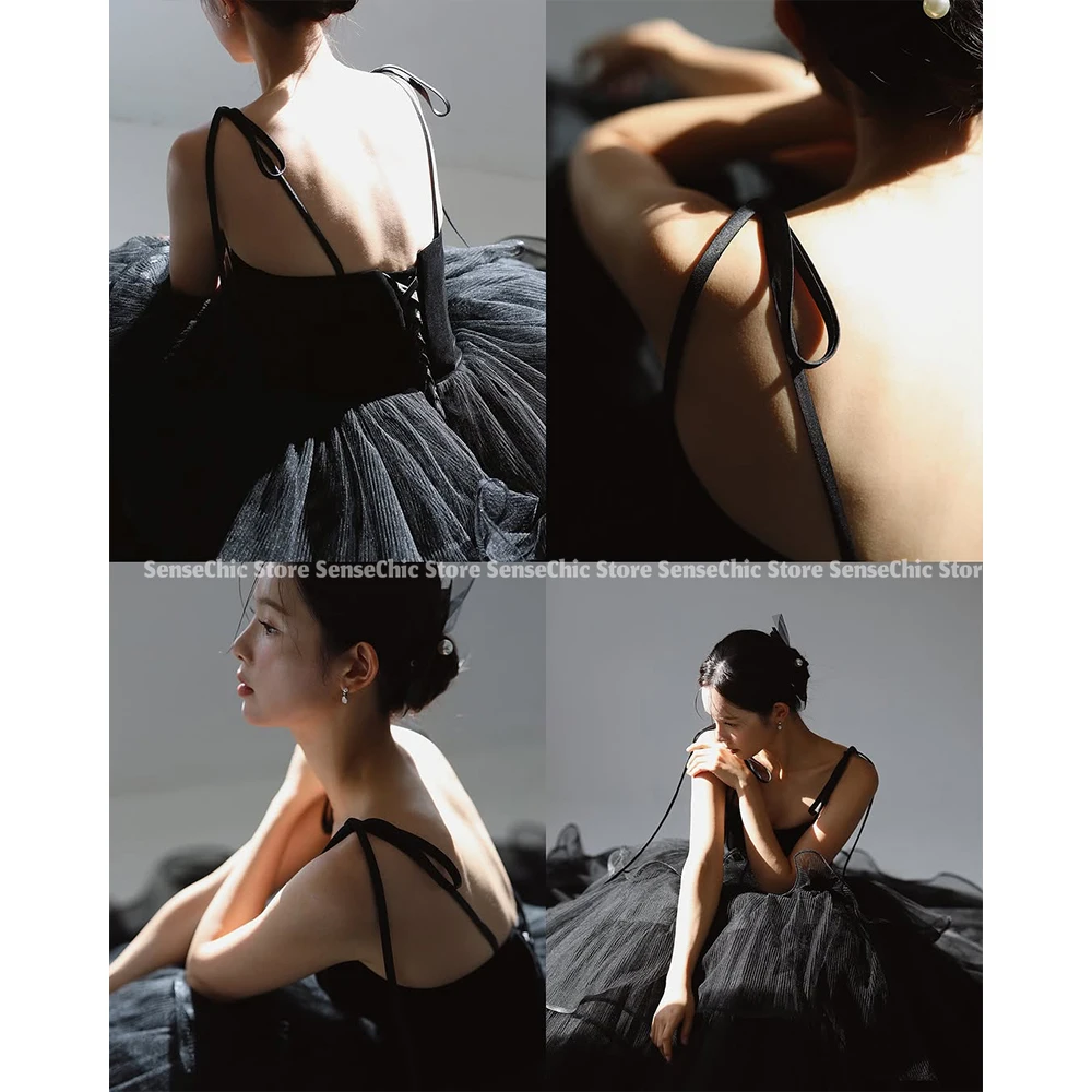 فساتين لحضور الحفلات الموسيقية للأميرة السوداء 2025 الكشكشة المتدرجة تول الكرة ثوب صورة تبادل لاطلاق النار السباغيتي الأشرطة الطبقات مشد الظهر مخصص