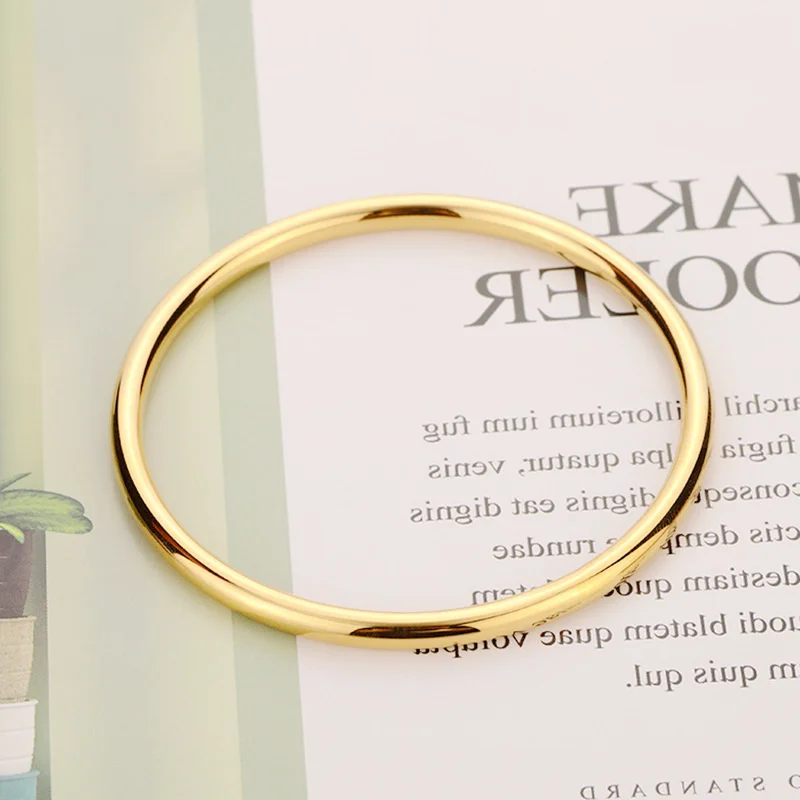 Women Gold Color Stainless Steel Cuff Bracelet, Chic Jewelry Wristband Plain Slip Bangle, Stacking Bracelet Gift to Young Girls