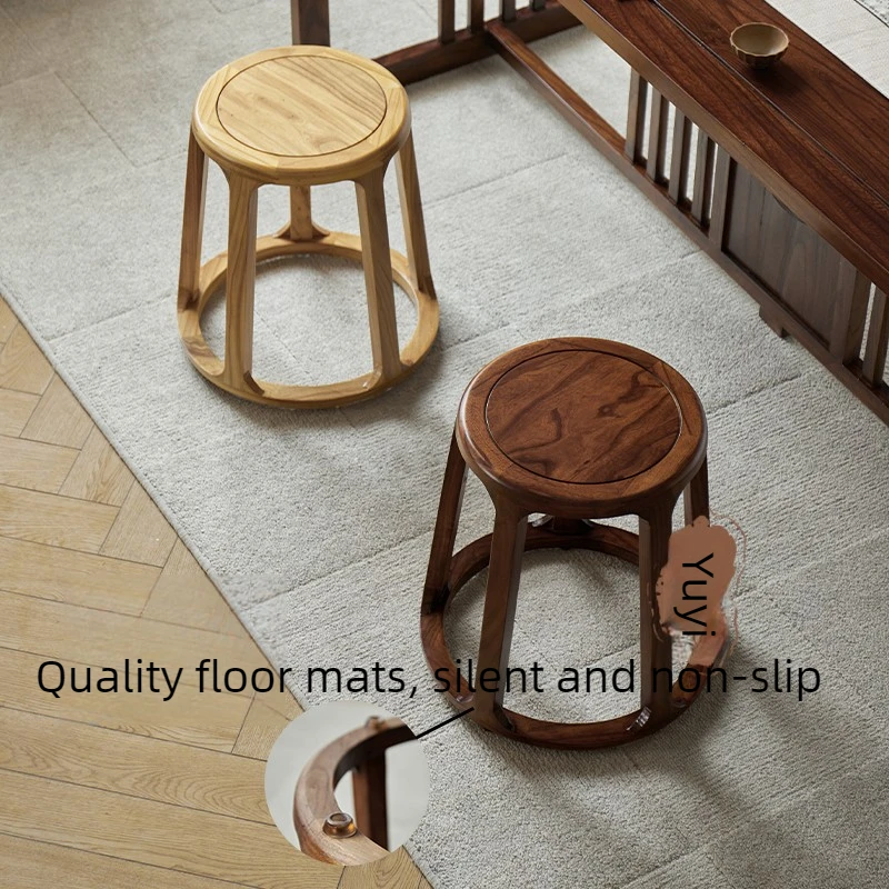 New Chinese Solid Wood Zen Dining Stool Tea Table Round Seat Entryway Shoe Changing Bench Modern