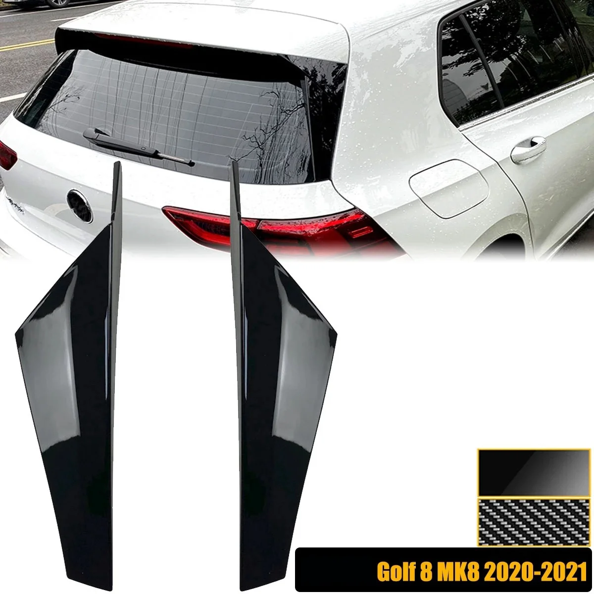 2Pcs for GOLF 8 MK8 VIII 2020-2022 Glossy Black Rear Window Splitter Side Spoiler Wing Canard Cover Sticker Trim