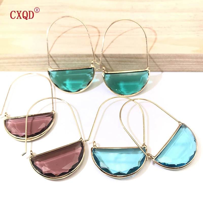 Korean New Design Fashion Large Multicolor High Quality Simple Half Circle Earrings Luxury Transparent Glass Jewelry For Women