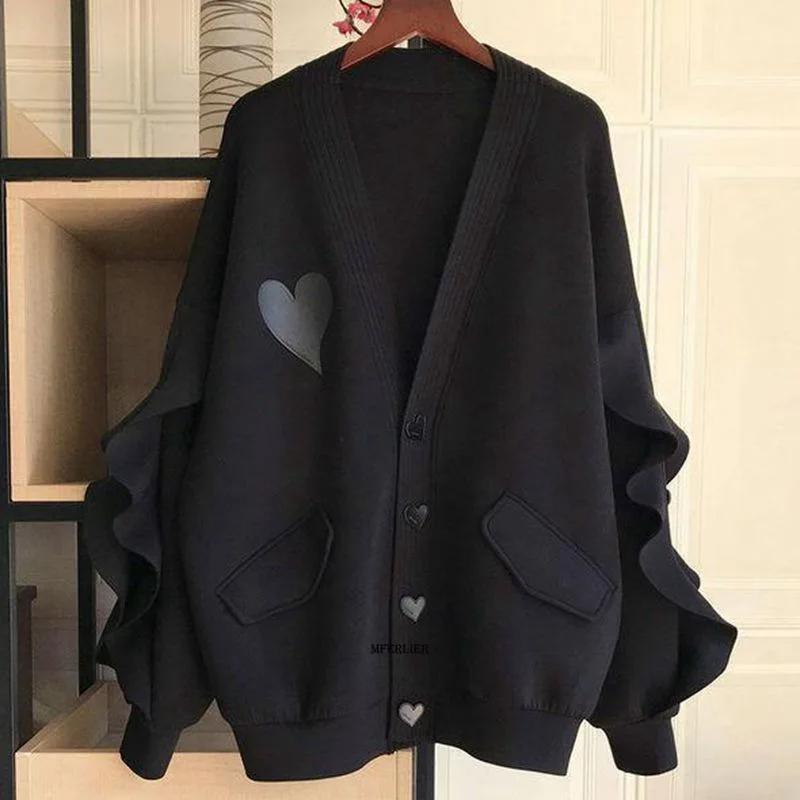 

Plus Size 6XL 150kg Autumn Winter Jacket Women Hearted Coat Long Sleeve Sweet Outwear Black Green Color Ladies Tops