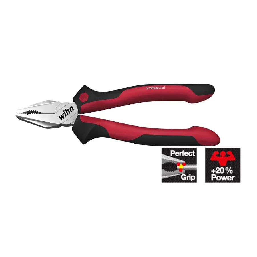 Wiha Combination Pliers Professional Compactor Plier with DynamicJoint and OptiGrip with Extra Long Edge 26707| 26710