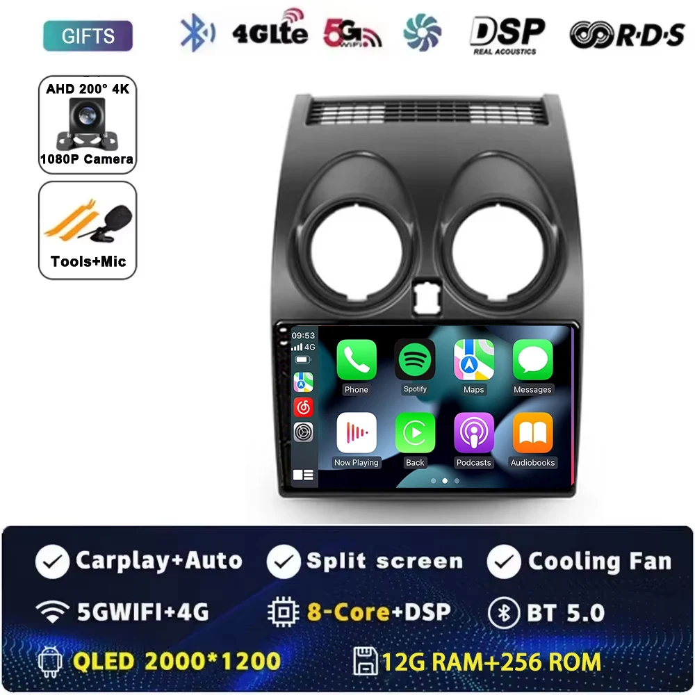Android 16 autoradio GPS navigatie QLED Carplay Auto multimediasysteem speler BT voor Nissan Qashqai 1 J10 2006 - 2013 - afbeelding 1