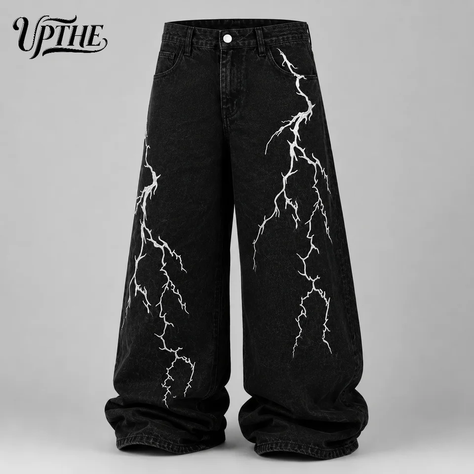 Men's Black Wide Leg Y2K Denim Pants