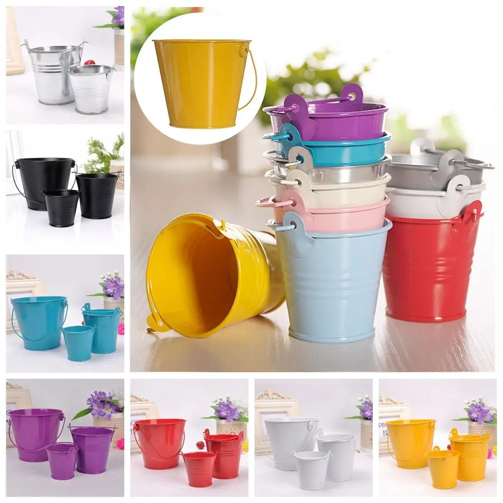 Tinplate Iron Flower Pot Pastoral Iron Art Flower Barrel Miniatures Mini Hook Tinplate Water Bucket Home