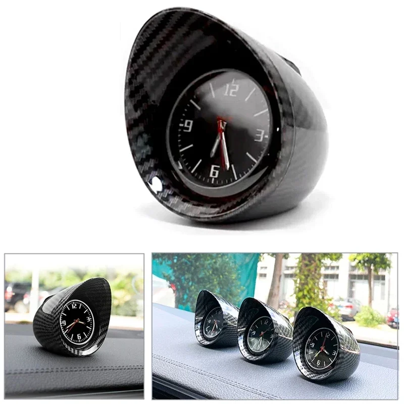 Universal Car Interior Dashboard Ornament Clock SUV Carbon Fiber Pattern Luminous  Electronic Quartz Watch Decor Accessories
