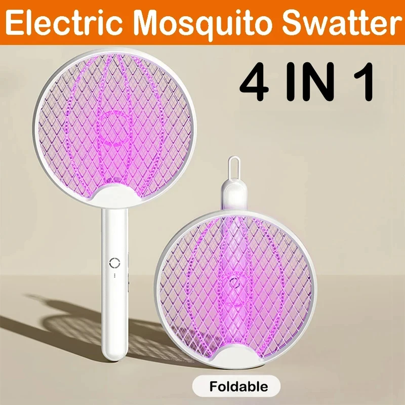 Upgraded 4 In 1 Electric Mosquito Killer Foldable Handheld Bug Zapper USB Rechargeable Fly Swatter With UV Light Trap Insect New
