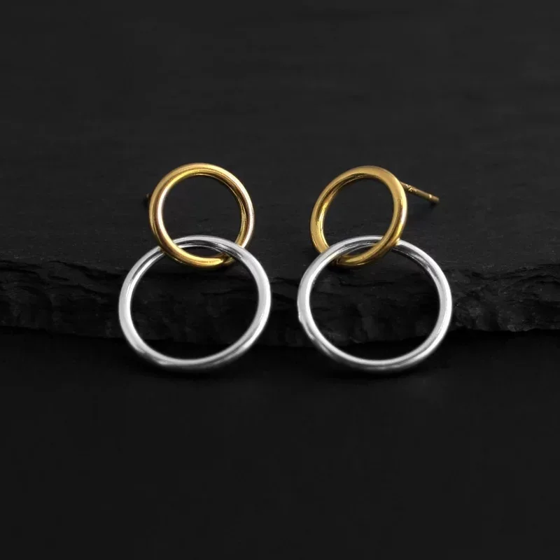 

Real 925 Sterling Silver Double circular Earrings for Women Girls Gift Hot Fashion jewelry Women Earrings