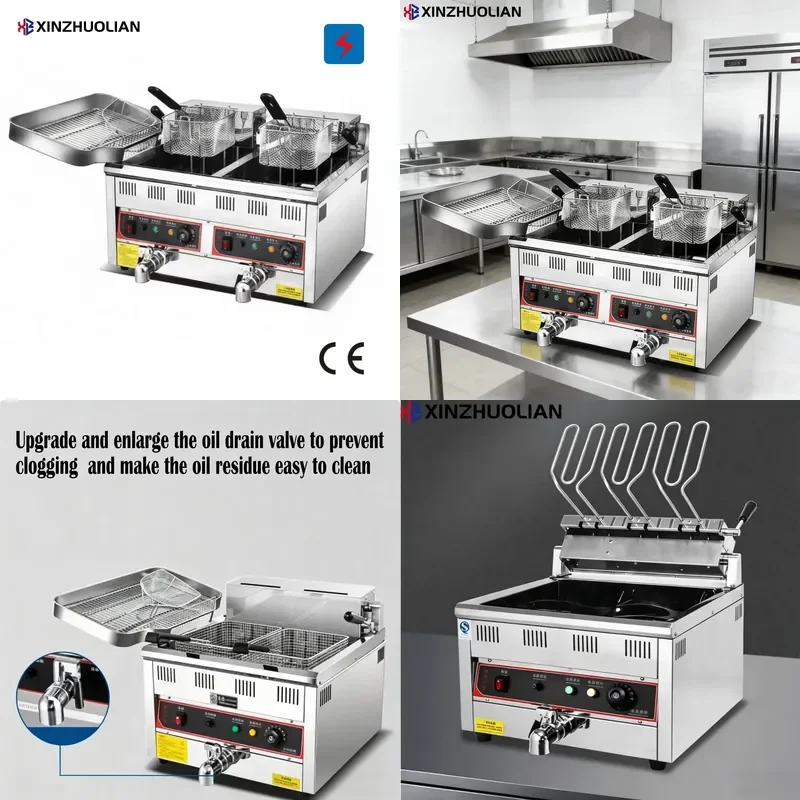 2026 Large Capacity 12L+12L Electric Fryer Commercial Grade Stainless Steel Deep Fryer for Potato Chips Chicken Donut Funnel