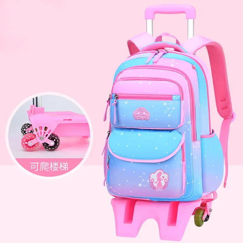 Rolling School Bags for Girls Backpack Children Waterproof School Backpacks with Wheels Middle School Trolley Luggage Back Pack