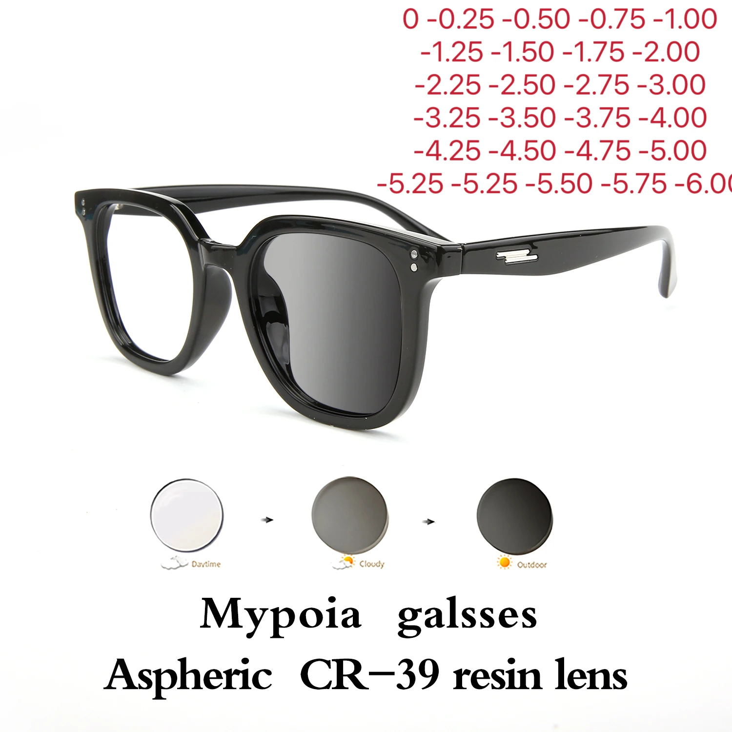 Ultra Light Myopia Glasses Men Women Minus Diopter Eyeglasses Trendy Large Size Square Frame Near Sight Eyewear 0 -0.25 -0.30 -6