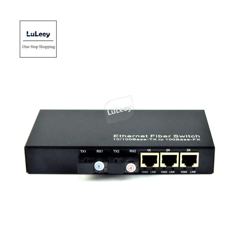 100M 2 Optical 3 Eth Port Transceiver Photoelectric Converter Network Monitors Fiber Switch 1310nm-1550nm Single Mode 25km