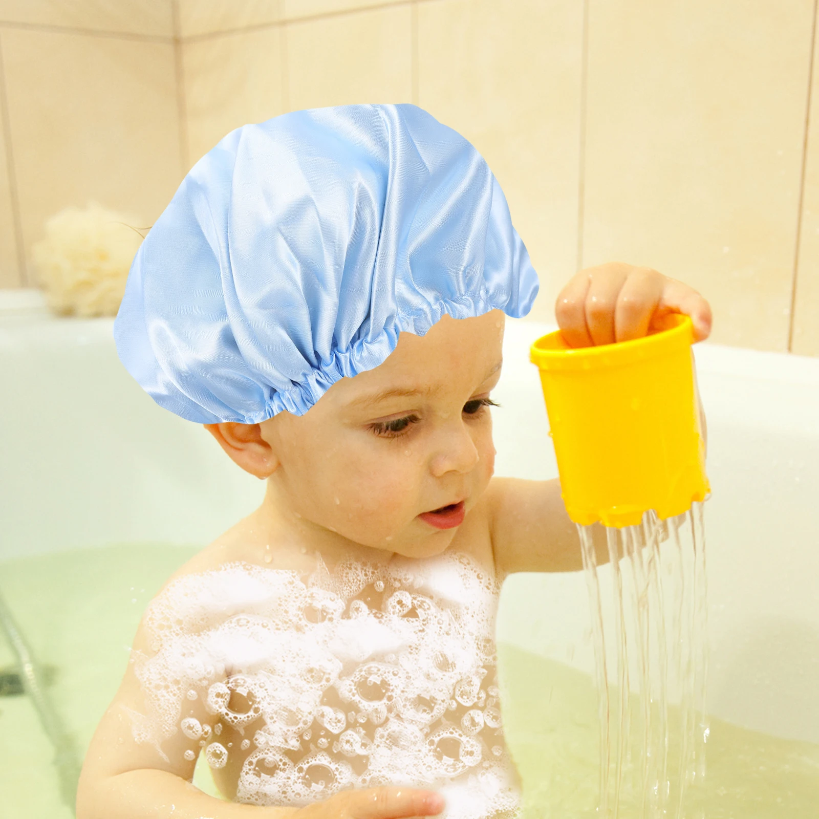 

Elastic Kids Bathing Shower Cap Night Sleep Bonnet Soft Polyester Travel Hair Protection Accessory Bathing Shower Caps