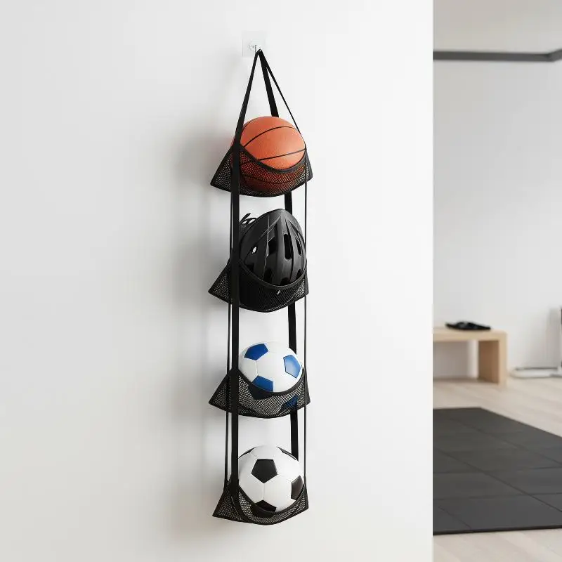 

Sports equipment toy rack wall mounted ball storage bag mesh bag basketball and football storage device